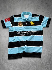 Manfinity EMRG 男士拼色字母騎士圖案休閒通勤短袖 Polo 衫 - 彩色 - 查看 1