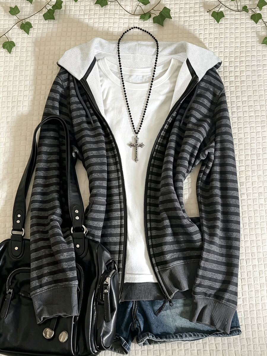 IslaSuriya Women's Casual Striped Hooded Sweatshirt, Autumn - Multicolor - View 1