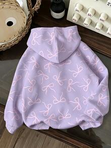 Tween Girl 可愛印花淺粉色圖案冬季衛衣，Style 2 服飾，寬鬆圓領長袖 - 白色 - 查看 2