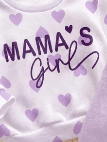 Lila, süßer Herz-Buchstaben Mama'girl❤, Baby Mädchen lässig bequem weich dick warm Rundhals Langarm Sweatshirt & Leggings, geeignet für Herbst/Winter Alltag, gemütliche Saison, stilvolles Baby Mädchen - Verschiedenfarbig - Übersicht 7