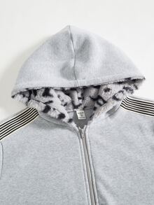 SHEIN Teen Boys Colorblock Plush Hooded Sweatshirt - Grey - View 3