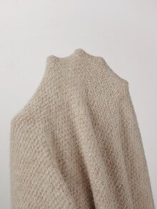SHEIN Heather Beige Knotted Front Knit Top, Loose Balloon Sleeve Cropped Sweater, Soft Casual V Neck Knitw - Khaki - View 5