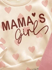 珊瑚粉 可愛愛心字母 Mama'girl❤ 嬰兒女童休閒舒適柔軟加厚保暖圓領長袖衛衣與內搭褲套裝，適合秋冬日常穿著，舒適時尚 - 彩色 - 查看 7