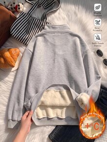 SHEIN EZwear 半拉鍊保暖內裡運動衫 - 灰色 - 查看 2