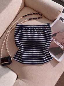 Franclia Women's Summer Casual Striped Metal Decor Tube Top - Black - View 2