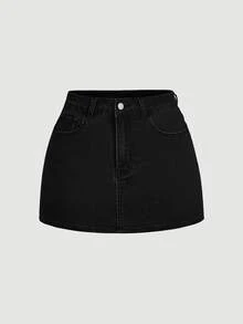SHEIN MOD 女款蝴蝶結裝飾牛仔裙 - 黑色 - 查看 2