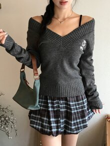 DAZY Women's Digital Pattern Casual Versatile Daily Wear Long Sleeve Sweater Fall - Light Grey - View 7
