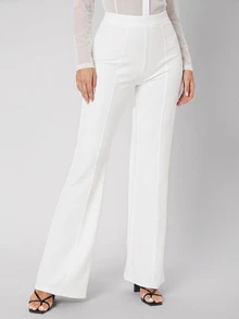 SHEIN Tall 女款素色休閒百搭日常長褲 - 白色 - 查看 4
