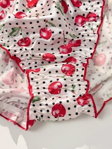 PetitDoll Red Satin Kawaii Cute Coquette Babydoll Lolita Frill Trim All-Over Cherry Print Romantic Plus Size Panties - Red - View 4