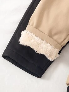 Baby Boys Minimalist Solid Color Thin Fleece Lined Casual Long Pants, Unisex Loose Straight Leg Pants With Soft Fleece Lining, Comfortable Basic Style - Multicolor - View 4