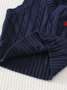 SHEIN 小男孩休閒簡約學院風返校季，柔軟針織圓領套頭毛衣背心，適合春夏秋冬 - 藏蓝色 - 查看 5