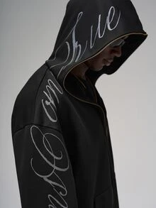 STYNVO 男士字母印花休閒日常連帽衫 - 黑色 - 查看 5