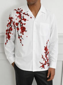Manfinity AFTRDRK Men's Printed Long Sleeve Button Up Shirt, For Fall Holiday - Red - View 1