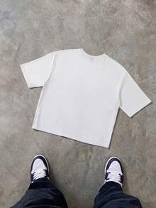 ROMWE MEN Street Life Teen Boy Letter & Angel Graphic Casual Everyday Short Sleeve T-Shirt - White - View 2