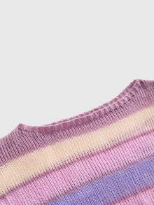 ROMWE Women Y2K Striped Drop Shoulder Cropped Sweater - Multicolor - View 3