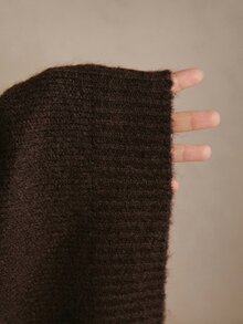 Poéselle Women's Brown Floral Embroidered Fuzzy Knit Sweater Soft Cozy Crewneck Long Sleeve Pullover Fall Christmas Everyday French Elegant Romantic Brunch - Brown - View 9
