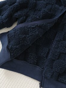 SHEIN Young Boy Decorative Woven Kids Label Hooded Long Sleeve Winter Jacket, Thermal Lined Thick - Navy Blue - View 5