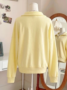 Teen Girl Casual Versatile Solid Color Sweatshirt, Autumn/Winter - Yellow - View 2