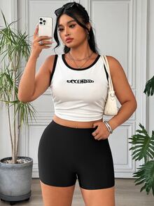 SHEIN EZwear 大尺碼女款純色休閒百搭日常穿著緊身內搭短褲 - 黑與白 - 查看 4