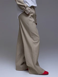 MUSERA Beige Button Detail Straight Leg Trouser Winter Autumn Everyday Casual Going Out Cool Weekdaze - Camel - View 3