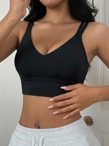 DAZY 女款輕塑形素色極簡可穿戴運動內衣背心 - 黑色 - 查看 4