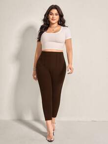 Comfylo Plus Solid High Waist Comfy Pants - Brown - View 5