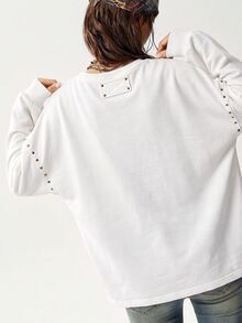 Bohemela 女款性感網紗拼接鉚釘長袖運動衫 - 白色 - 查看 2