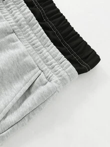 ROMWE MEN Pantalones de chándal para hombre con estampado de rayas con letras y cintura con cordón - Gris - Ver 4