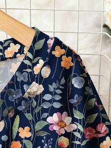 EMERY ROSE Plus Size V-Neck Batwing Sleeve Floral Print T-Shirt - Multicolor - View 3