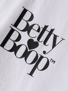 Betty Boop x DAZY Curve Kemeja Lengan Panjang Putih Kasual Longgar dengan Motif Huruf, Gaya Baru Musim Semi dan Gugur - Putih - View 3