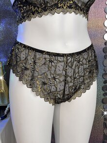 MidnightGlam Black & Gold Sexy Soft Lace Elegant Noble All-Season Fashion Triangle Panties Plus Size Sexy Lingerie Set 2pcs - Multicolor - View 3