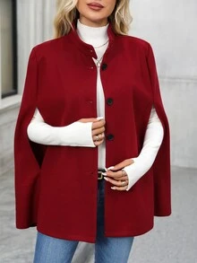 EMERY ROSE Women's Solid Color Casual Versatile Daily Overcoat - Burgundy - View 4