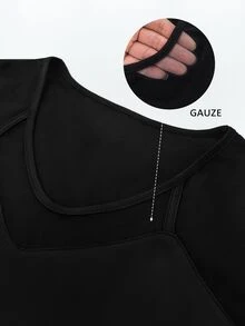 Linhara CURVE Versatile Premium Mesh & Lace Trim Plus Size Women's Top - Black - View 5
