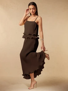 Silquee Women's Pleated Multi-Layer Hem Cami Dress - Coffee Brown - View 1