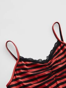 ROMWE Women's Lace Trim Striped Casual Versatile Daily Wear Camisole - Red - View 3