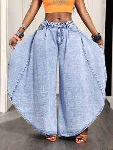 Slaydiva Women's Casual Daily Travel Denim Jeans With Pockets And Buttons - Blue - View 4