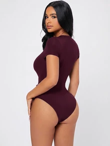 SHEIN PETITE Women Bodysuits - Maroon - View 2