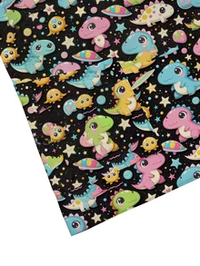 PopScrub V-Neck Short Sleeve Double Pocket Cartoon Print, Pattern Design Print Nurse/Doctor Work Uniform Top/Health Check-Up Scrub Uniform, Cute Little Dinosaur, Starry Sky, Full Star Cartoon Print Pattern Design Print Nurse, Laboratory, Doctor Work Uniform, Multi-Pocket Functional Women's Top - Black - View 4