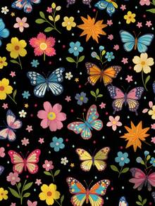 PopScrub V-Neck Short Sleeve Double Pocket Cartoon Print, Pattern Design Print Nurse/Doctor Work Uniform Top/Health Checkup Surgical Uniform, Colorful Butterfly Cartoon Print Pattern Design Print Nurse, Laboratory, Doctor Work Uniform, Multi-Pocket Functional Women's Top - Black - View 5