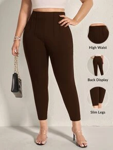 Comfylo Plus Solid High Waist Comfy Pants - Brown - View 1