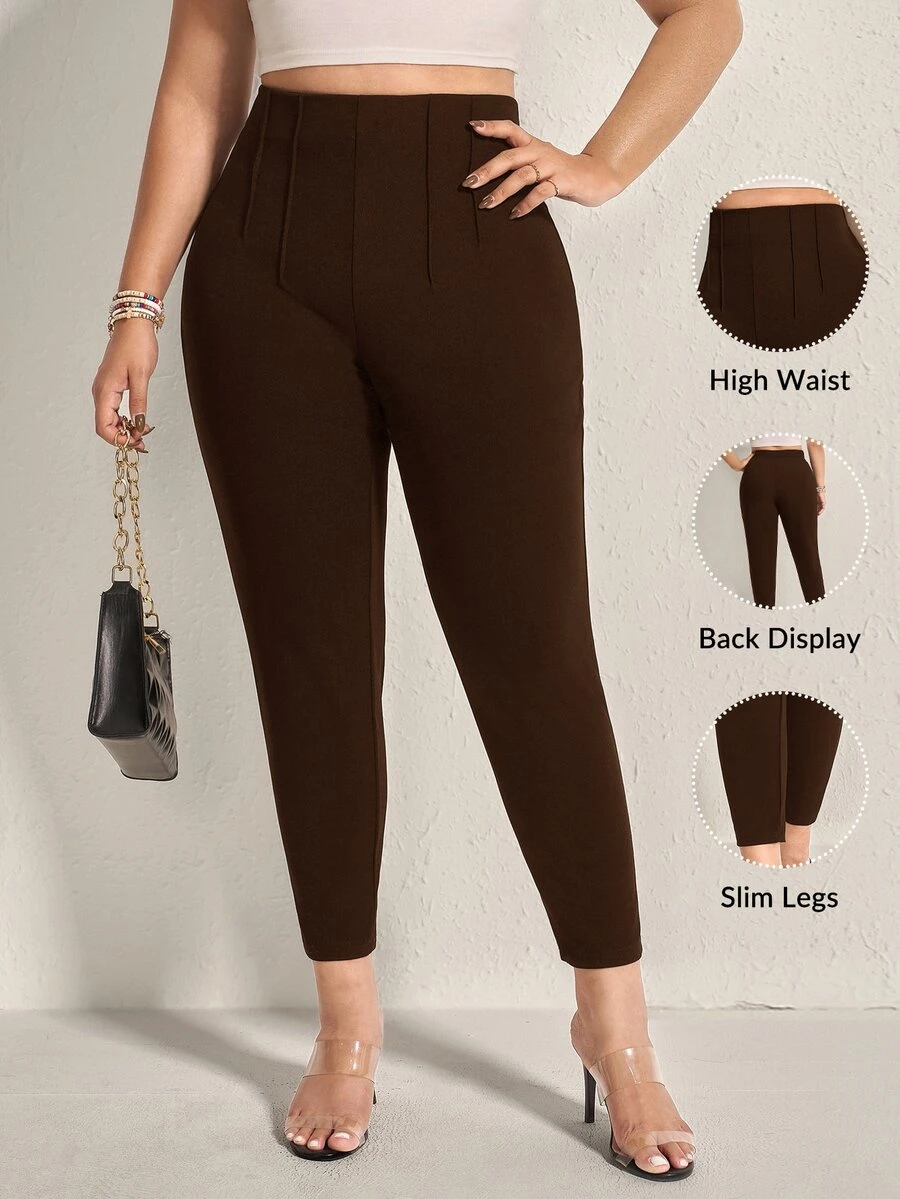 Comfylo Plus Solid High Waist Comfy Pants - Brown - View 1