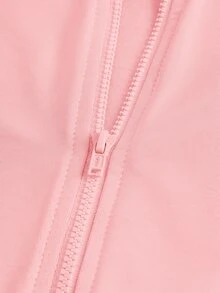 SHEIN Girlism NovaGlow 青少年女孩運動休閒日常針織素色開襟外套與喇叭褲套裝 - 粉色 - 查看 3