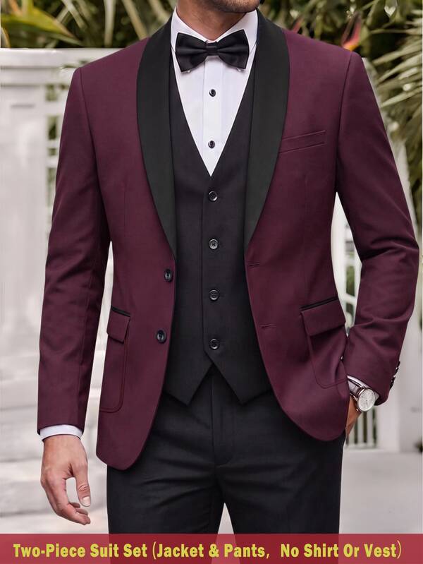 Manfinity Mode Men's 2 Pieces Suit One Button Slim Fit Formal Wedding Prom Tuxedo Suits Blazer Pants,Prom Suits For Men,Prom Suits For Men,Groom Wedding Suit