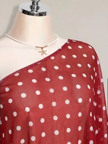 SHEIN ICON 女款大尺碼波點網紗不對稱上衣 - 紅色 - 查看 5