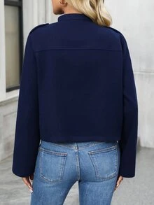 EMERY ROSE Jaket Lengan Panjang Kasual Warna Polos Serbaguna untuk Wanita, Pakaian Musim Gugur untuk Wanita, Busana Musim Dingin untuk Wanita - Navy Blue - View 2