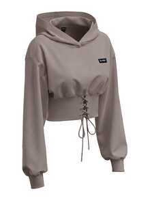 SHEIN EZwear 白色針織女款連帽衫，秋冬長袖上衣 - 灰色 - 查看 3