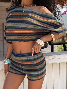 Muchica Striped Knit Fitted Women's Set - Multicolor - View 4