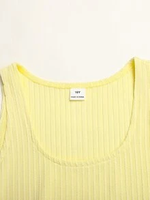 SHEIN Tween Girl 黃色粉色拼接長袖小立領夾克背心與裙子 3 件套運動裝 - 黃色 - 查看 8