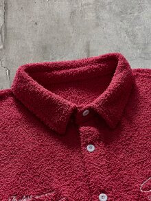 AXEPEAK Men's Letter Print Single-Breasted Casual Daily Long Sleeve Shirt - Burgundy - View 4