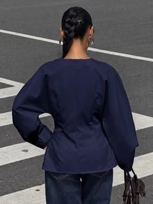 Muchica 海軍藍編織女款休閒西裝外套 - 藏蓝色 - 查看 2